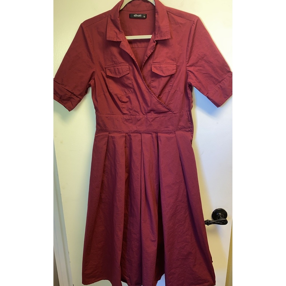 eShakti Cotton Poplin Shirtdress Port Wine Size 8 Preppy Coastal Career Classic